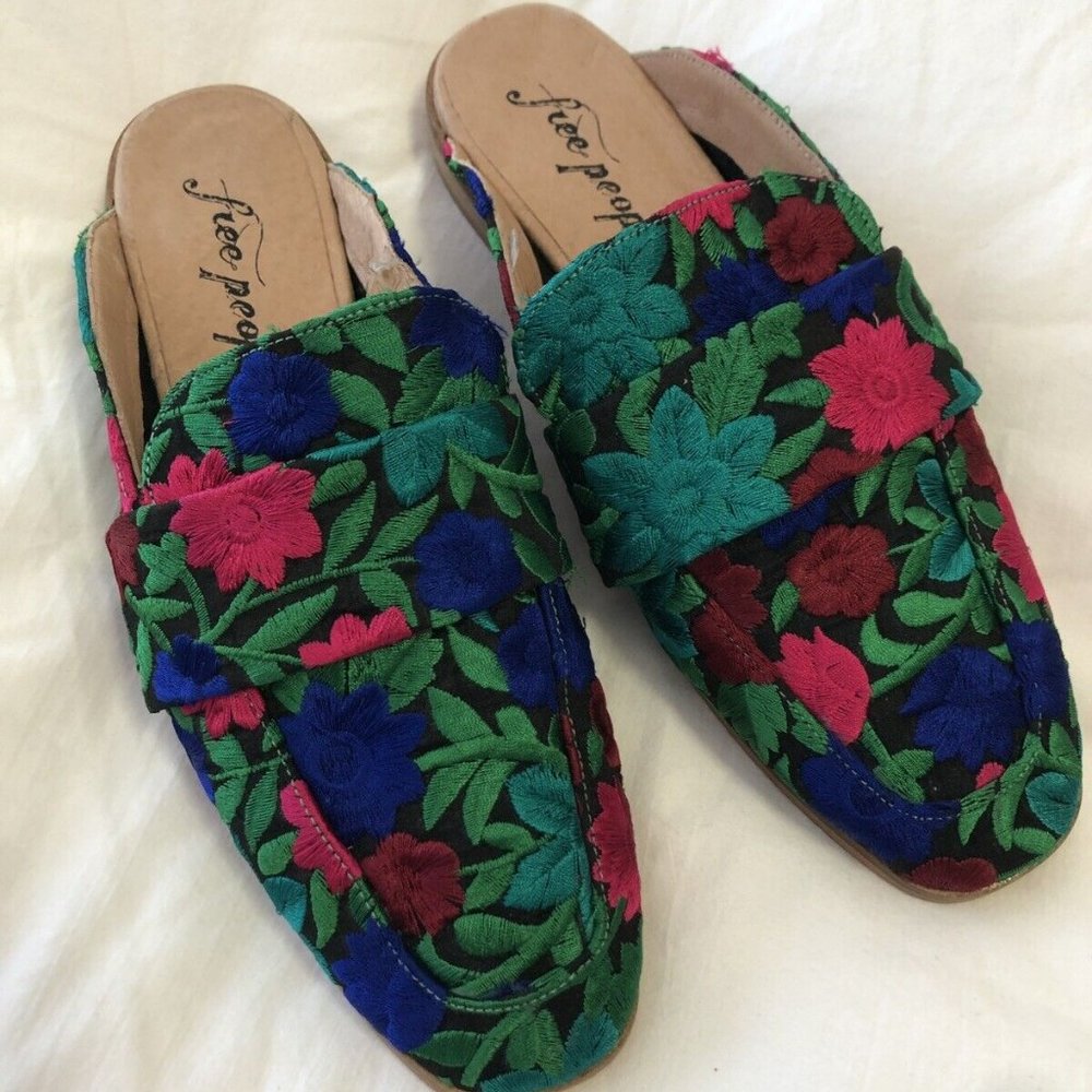 Free People At Ease Brocade Slip On Loafer Mule Floral Multi Color 6.5